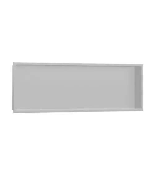 Wandnische in Betongrau von Hansgrohe, rechteckige Form ohne sichtbare Fächer, montiert an einer hellen Wand, ohne Inhalte oder Dekoration.
